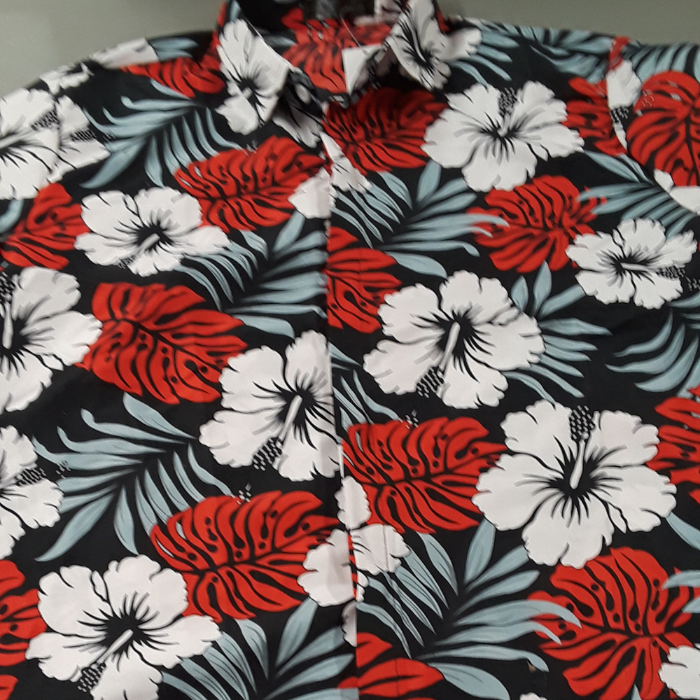 Tropical print shirt black, red, white, green